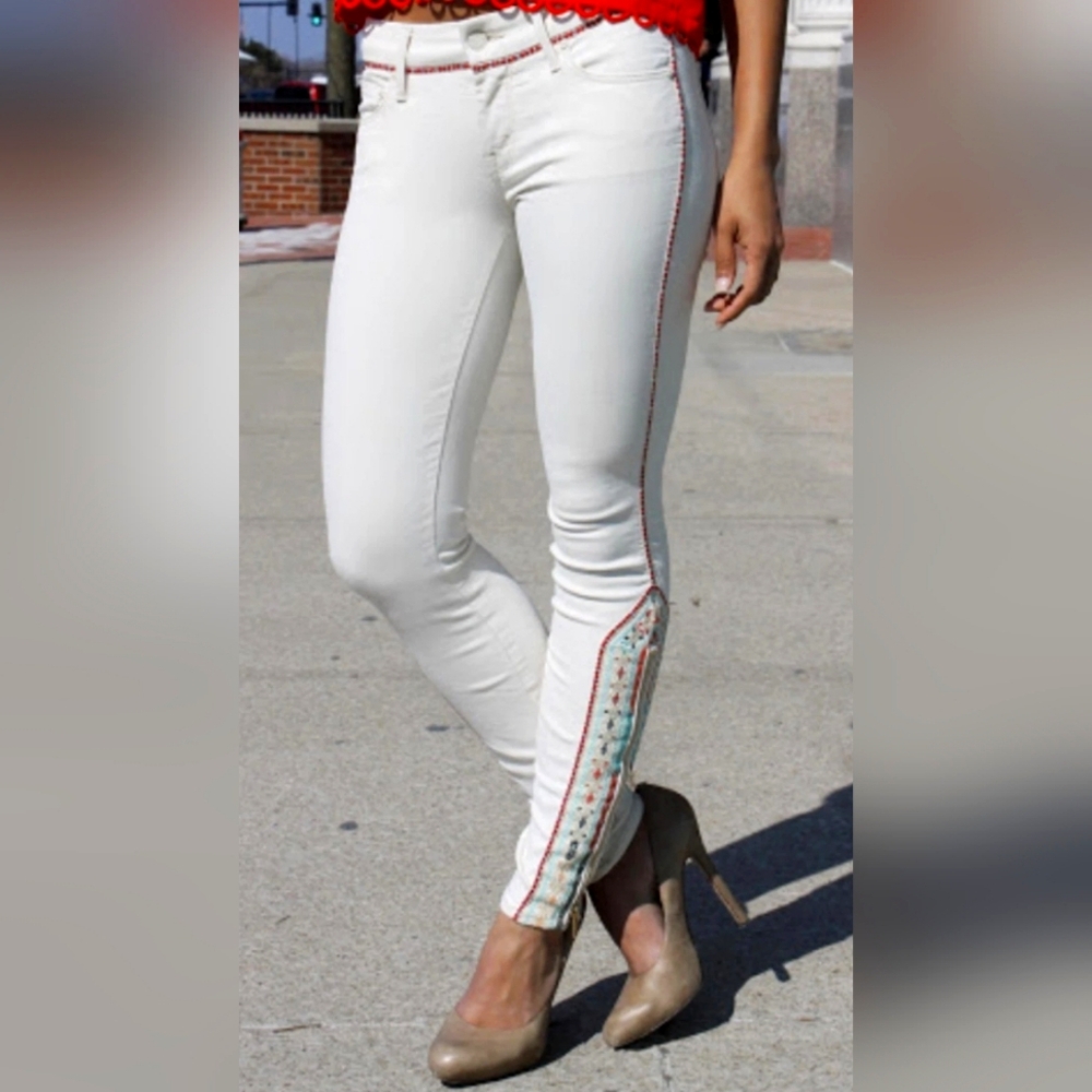 MOTHER Princess Looker Ankle Zip Embroidered Jeans Sz27